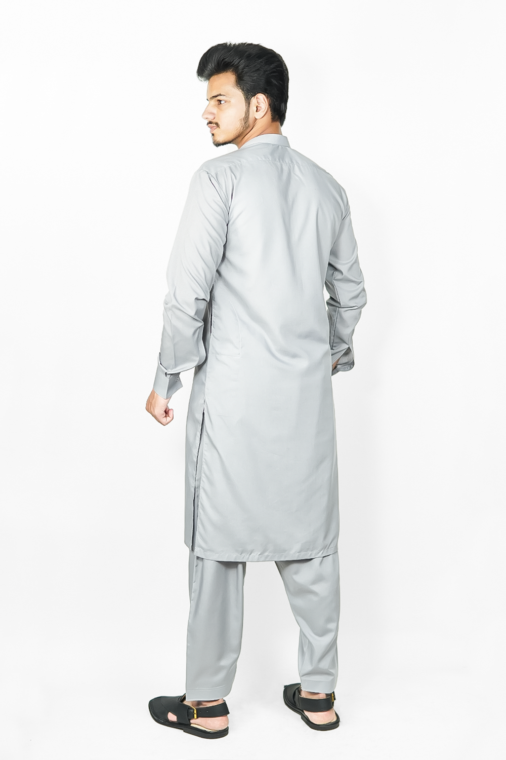 STITCHED SHALWAR WITH KAMEEZ WITH BAN - GREY DN-009