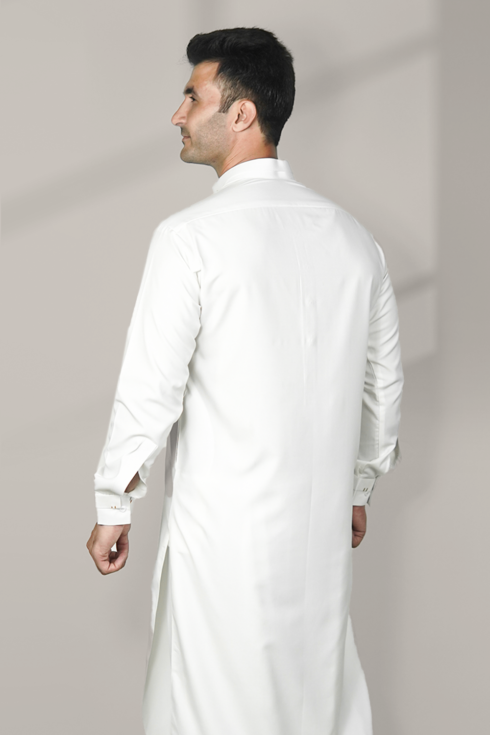 STITCHED SHALWAR WITH KAMEEZ WITH DOUBLE BAN - OFF WHITE DN-0018