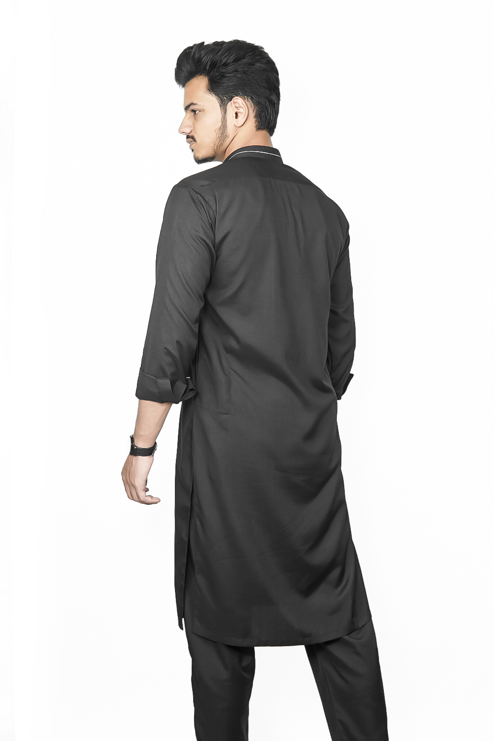 STITCHED KURTA WITH SHALWAR BLACK BAN WHITE STRIP- BLACK DN-003