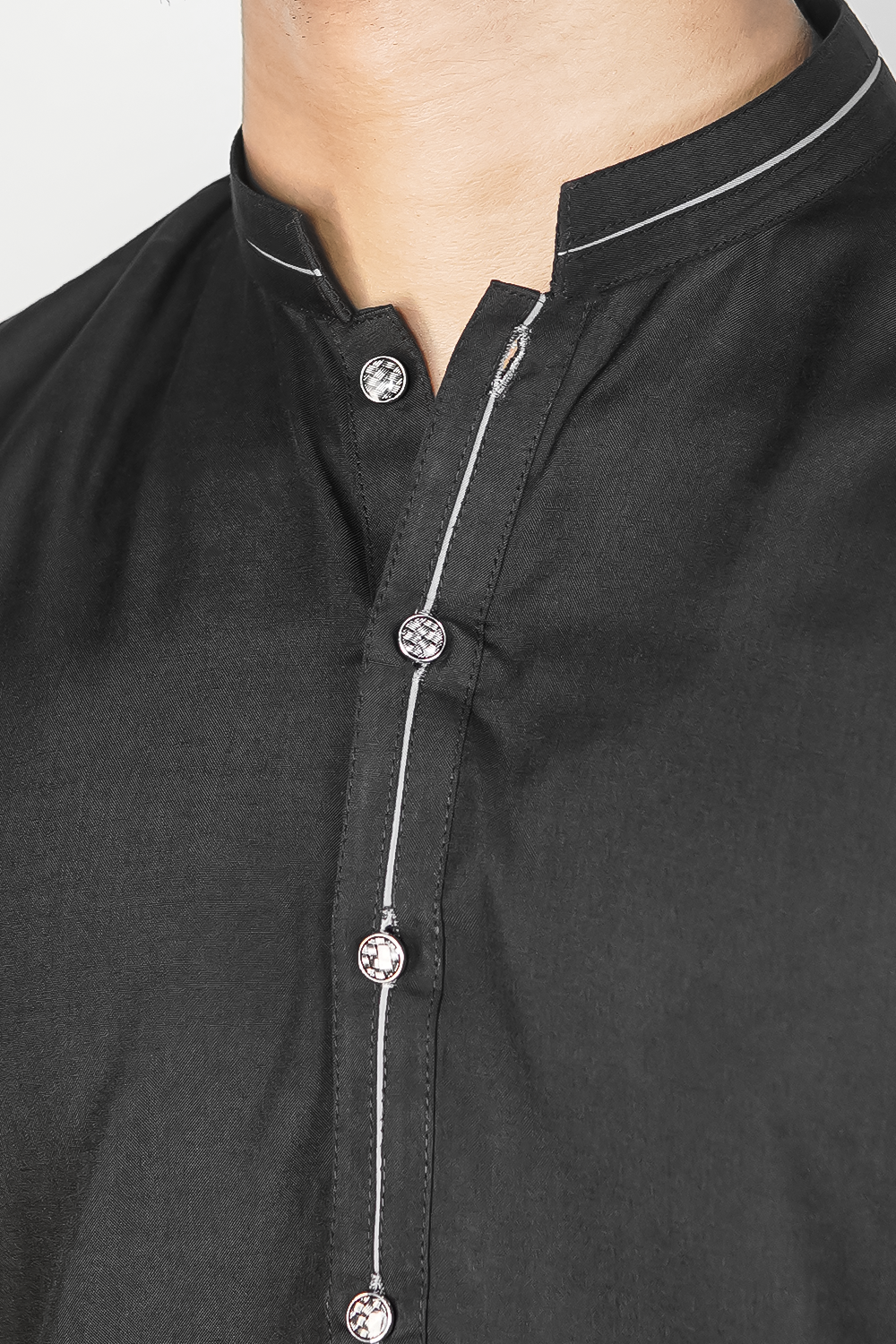 STITCHED KURTA WITH SHALWAR BLACK BAN WHITE STRIP- BLACK DN-003