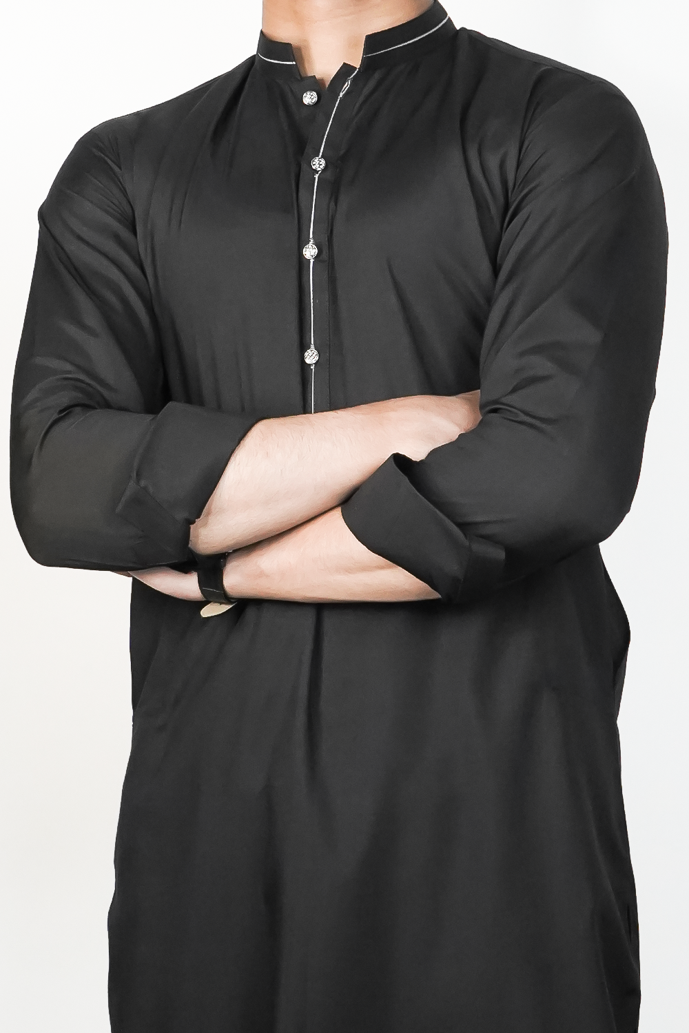 STITCHED KURTA WITH SHALWAR BLACK BAN WHITE STRIP- BLACK DN-003