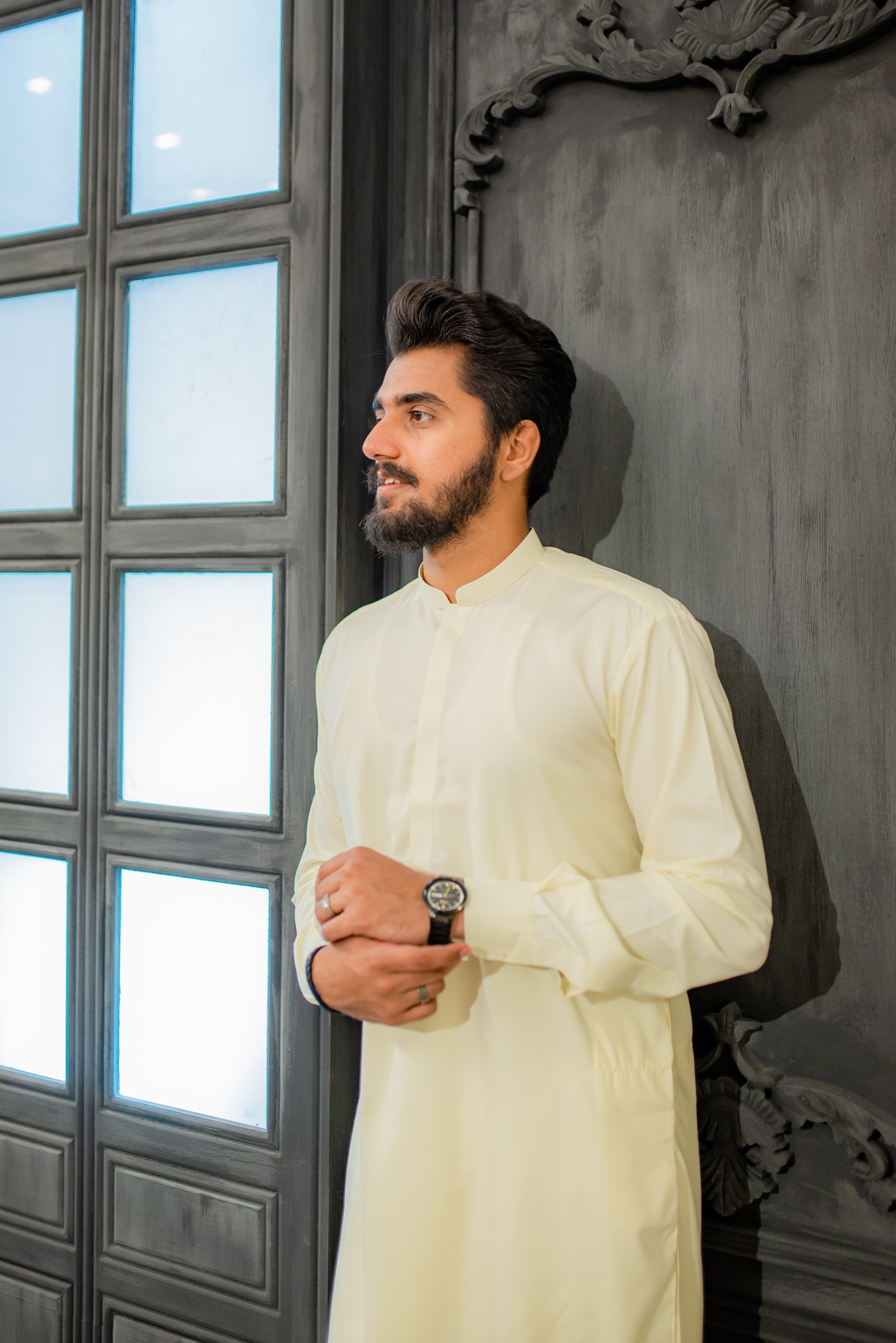 STITCHED KURTA WITH SHALWAR WITH BAN - OFF WHITE DN-005