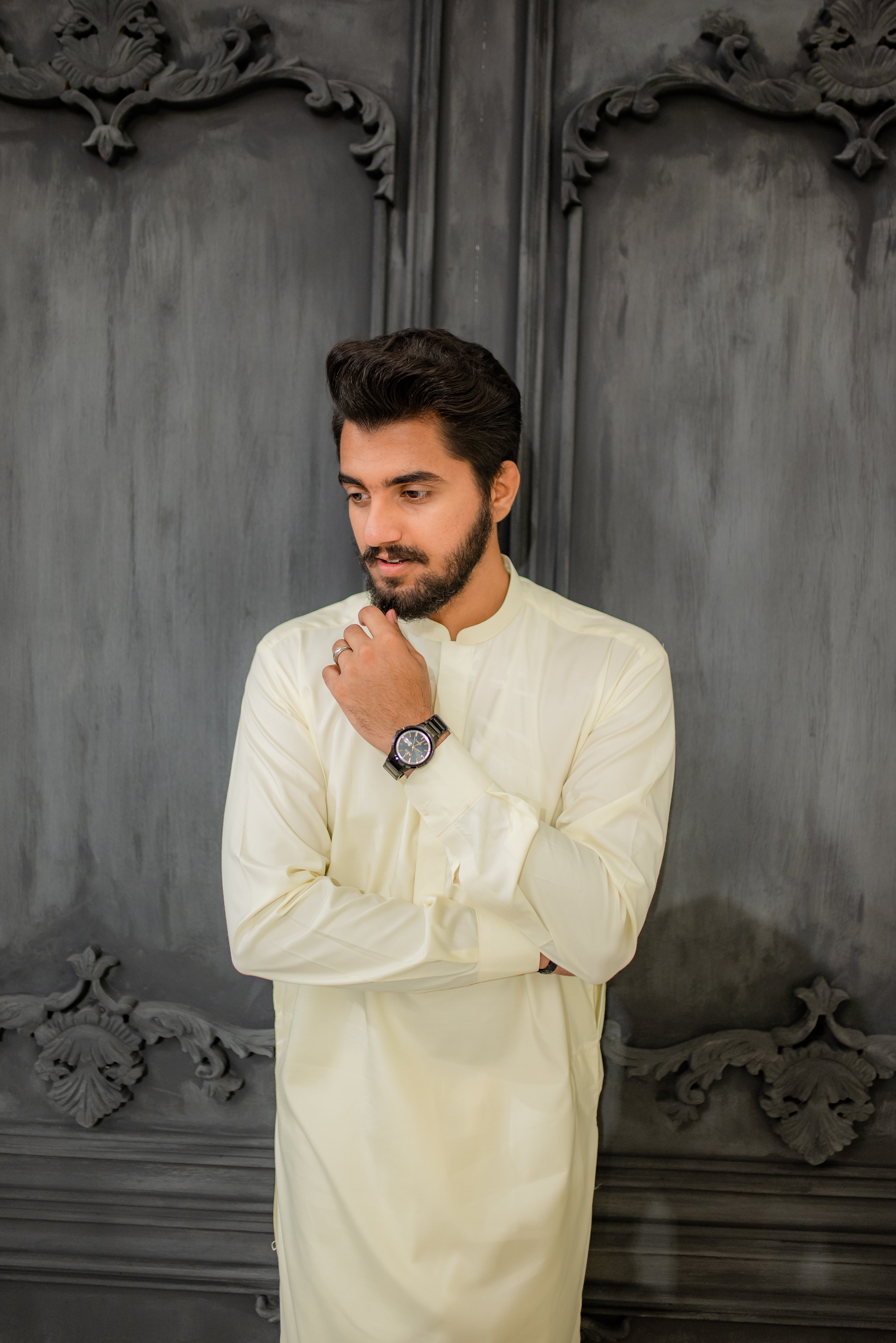 STITCHED KURTA WITH SHALWAR WITH BAN - OFF WHITE DN-005