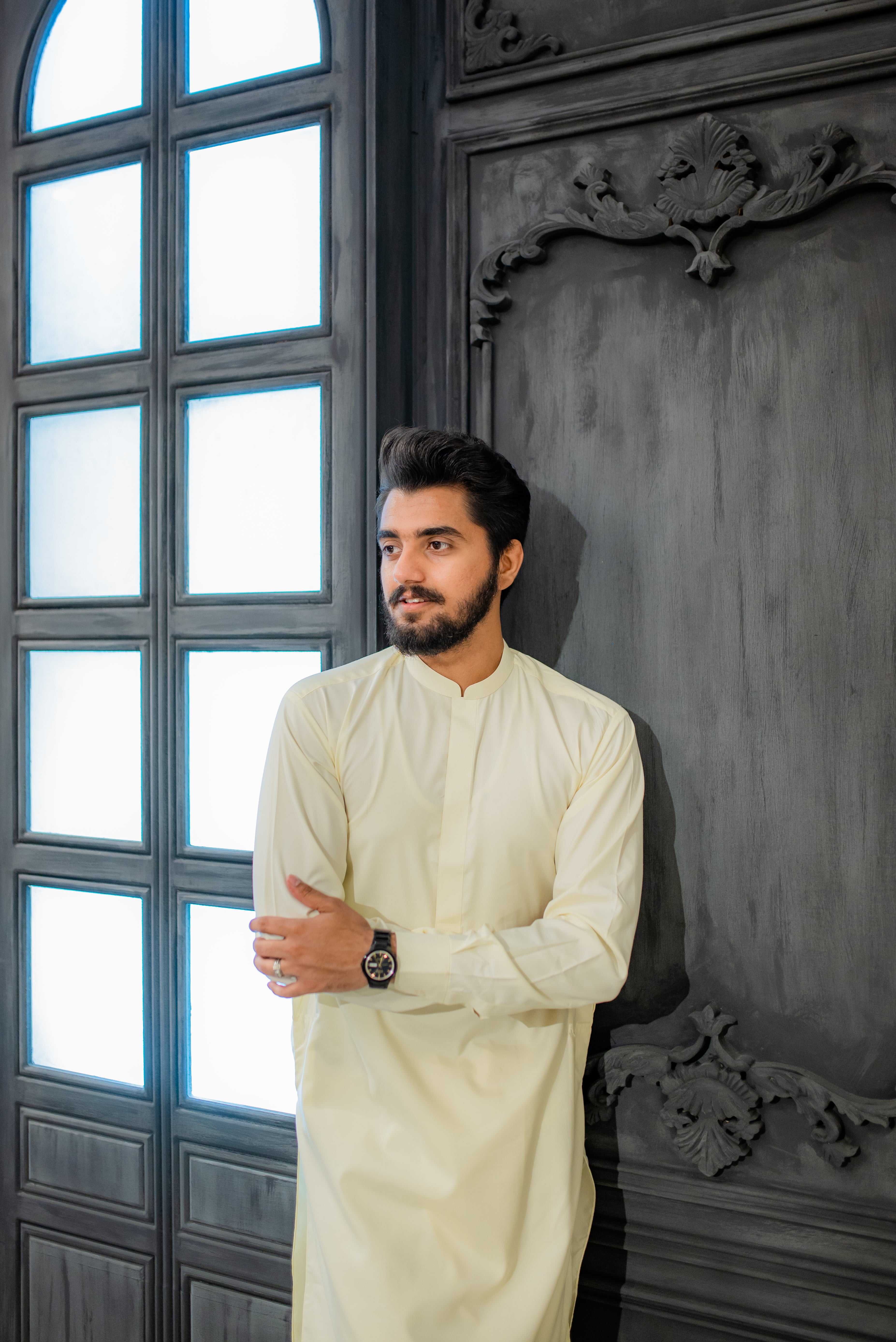 STITCHED KURTA WITH SHALWAR WITH BAN - OFF WHITE DN-005