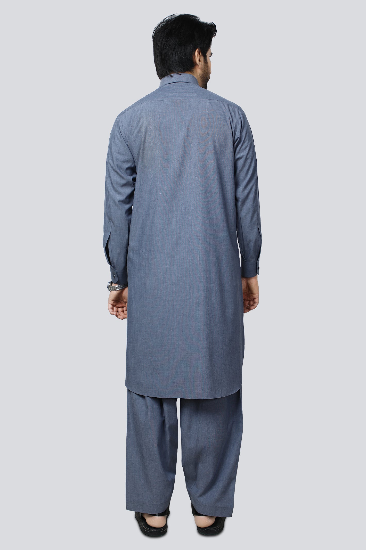 STITCHED SHALWAR WITH KAMEEZ WITH COLLAR - DENIM BLUE DN-0014