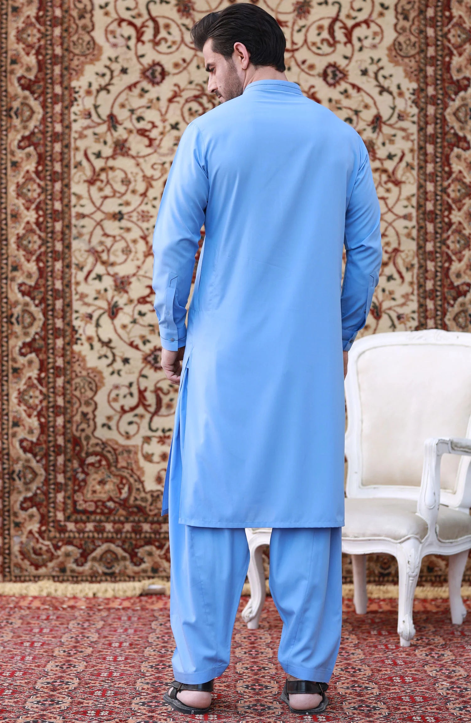 STITCHED SHALWAR WITH KAMEEZ WITH BAN - SKY BLUE DN-0011