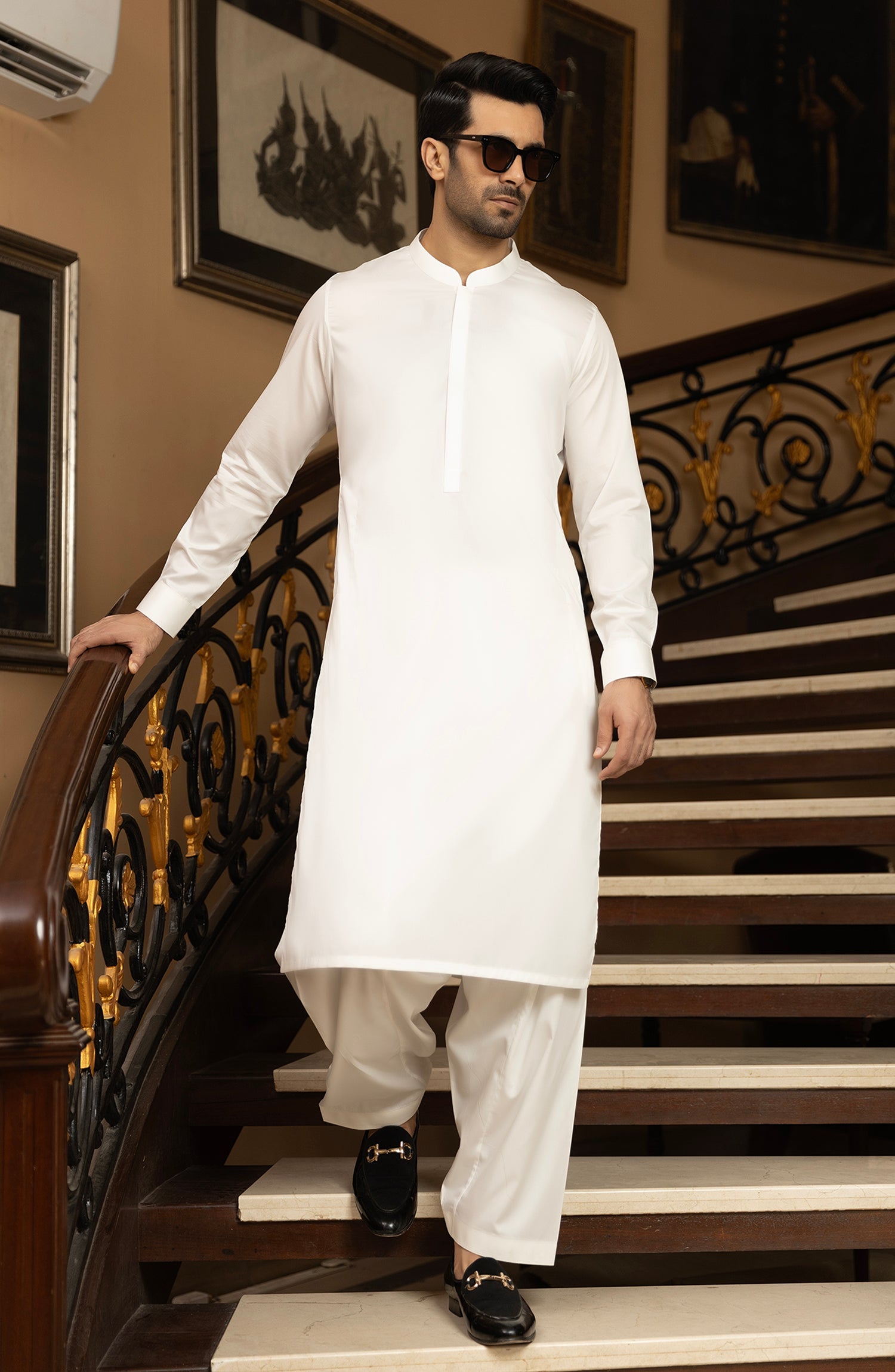 STITCHED KURTA WITH SHALWAR WITH BAN - OFF WHITE DN-005