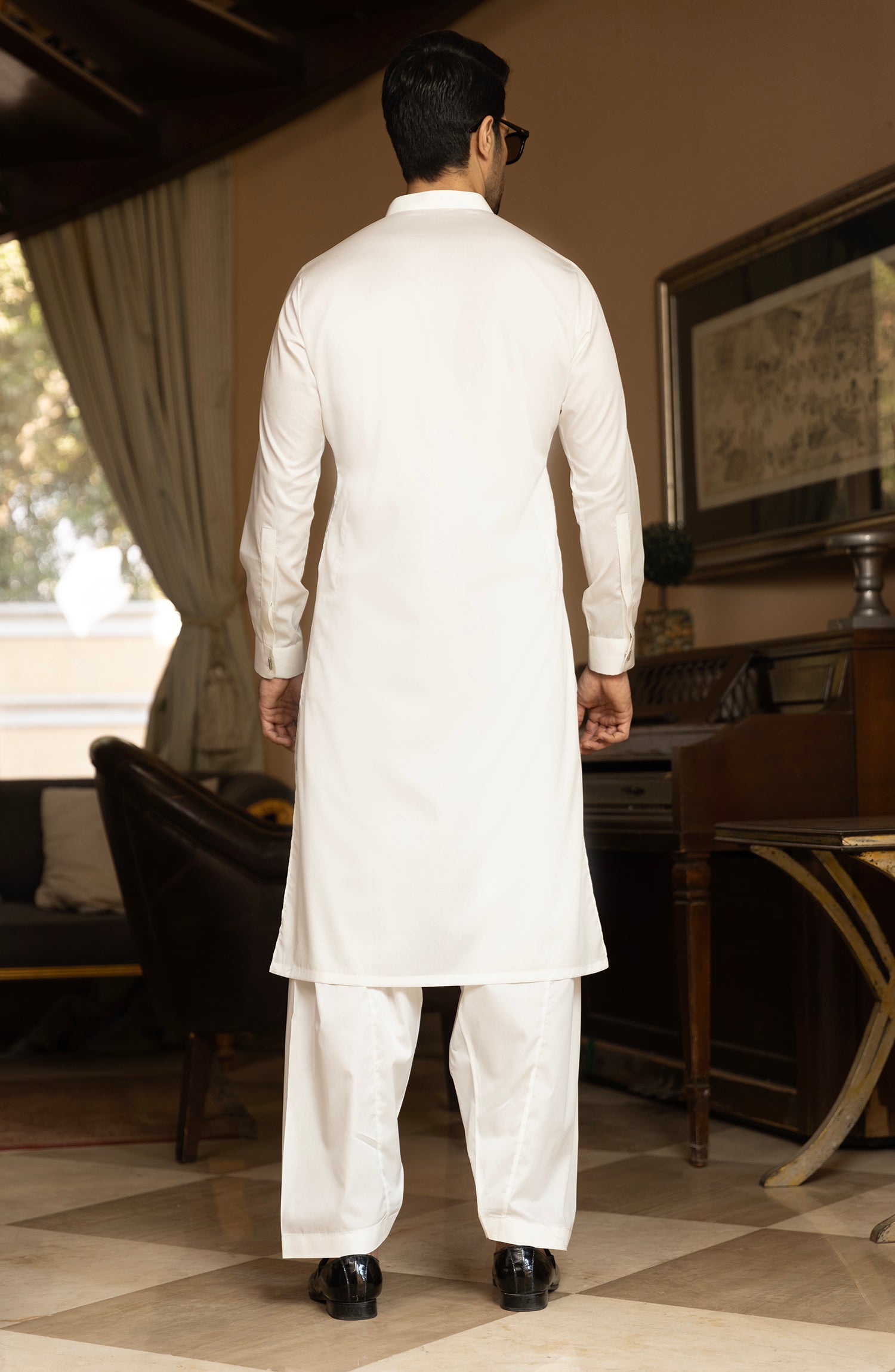 STITCHED KURTA WITH SHALWAR WITH BAN - OFF WHITE DN-005