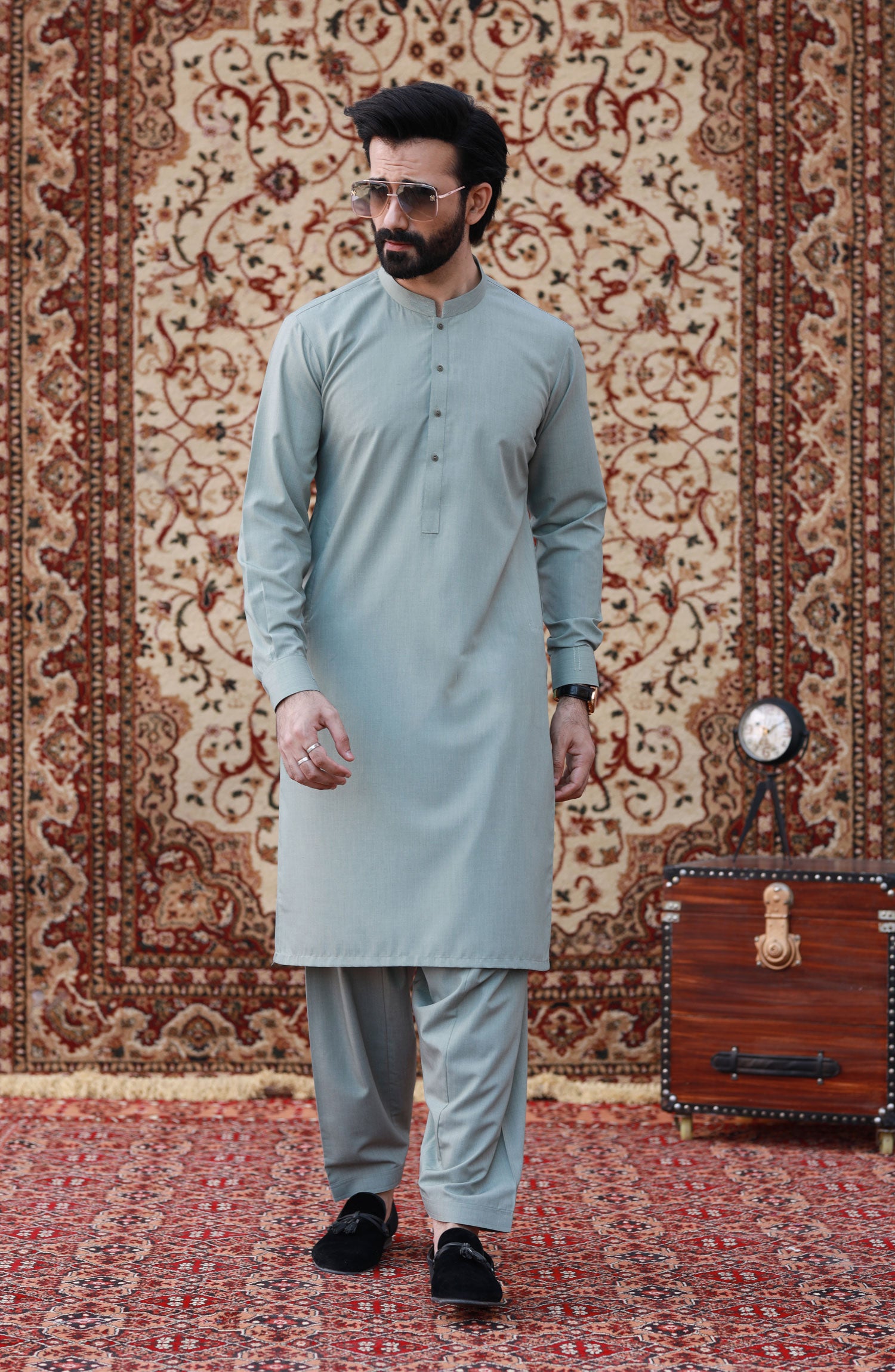 STITCHED SHALWAR WITH KAMEEZ WITH BAN - LIGHT GREEN DN-0010