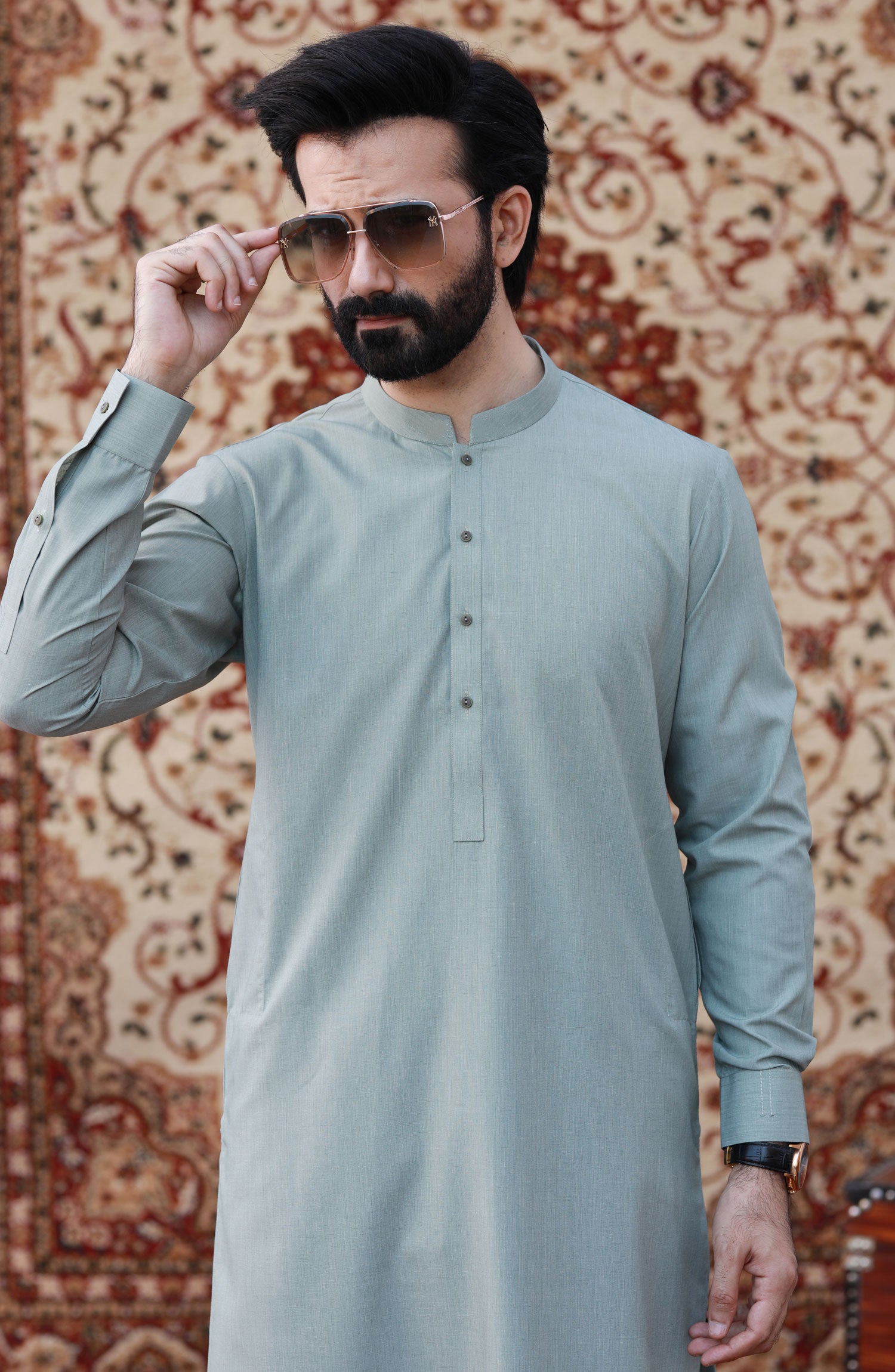 STITCHED SHALWAR WITH KAMEEZ WITH BAN - LIGHT GREEN DN-0010