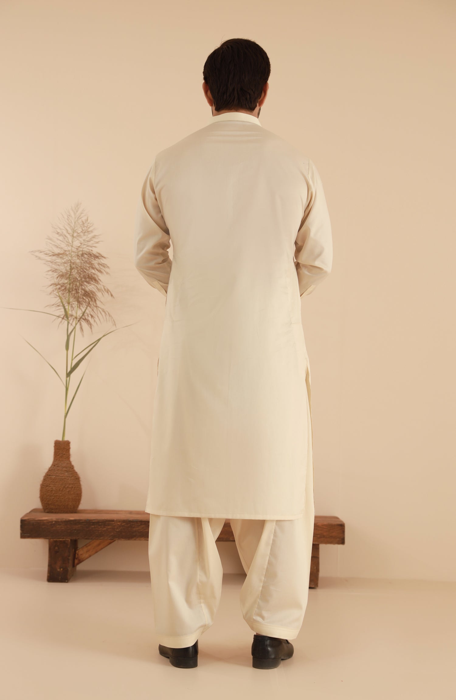 STITCHED KURTA WITH SHALWAR WITH BAN - BEIGE DN-004