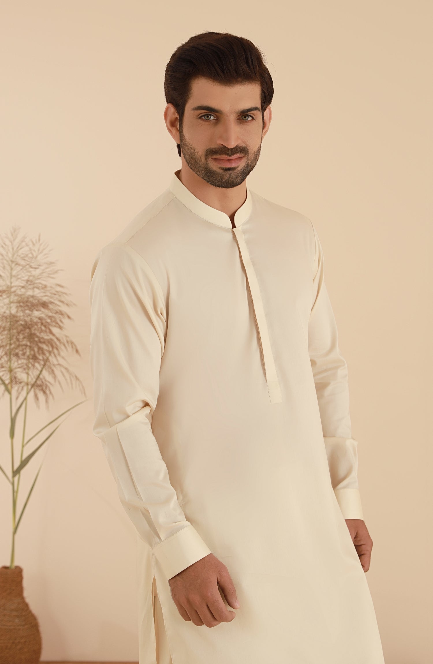 STITCHED KURTA WITH SHALWAR WITH BAN - BEIGE DN-004