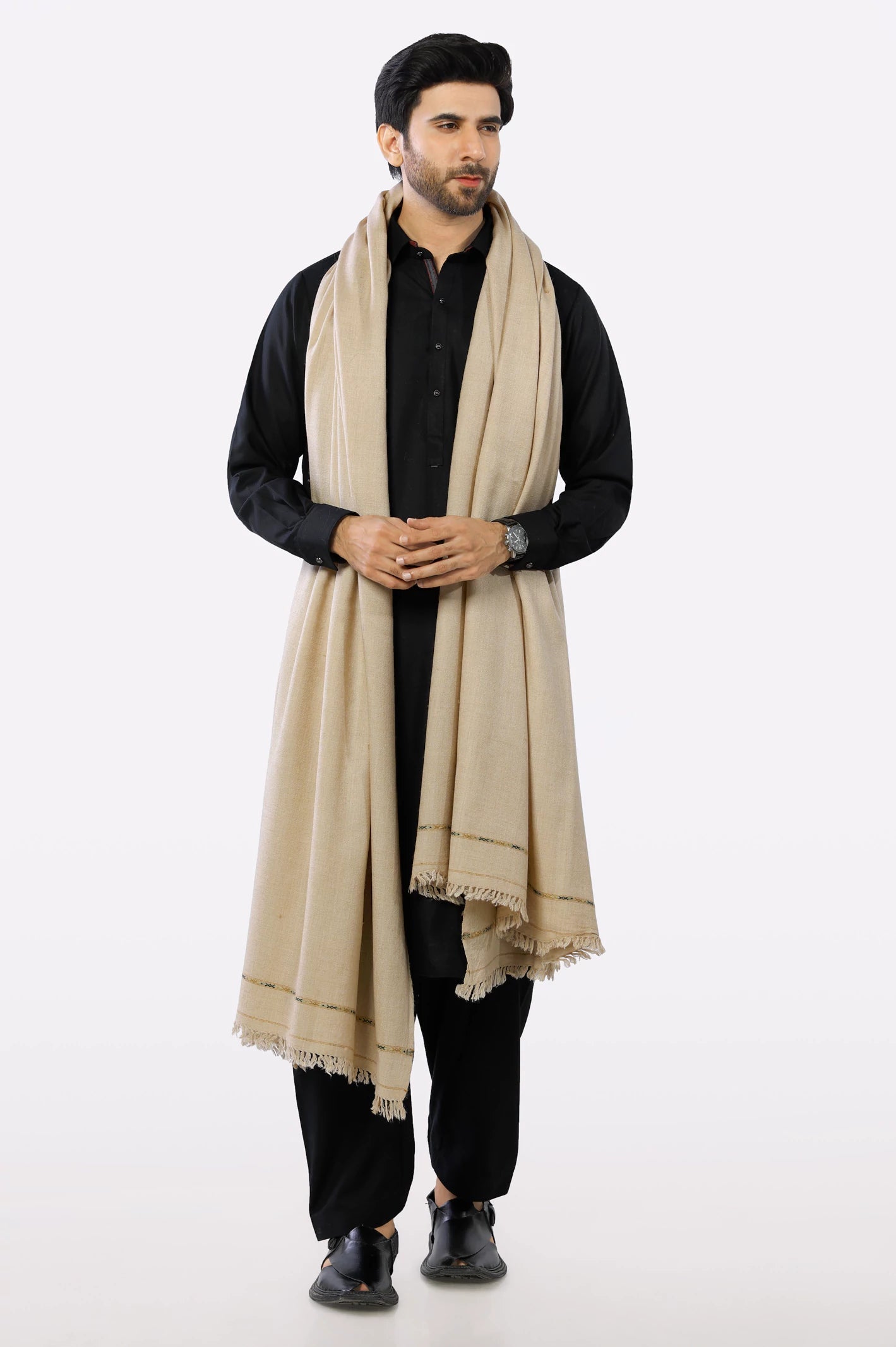 Fawn Woolen Men Shawl