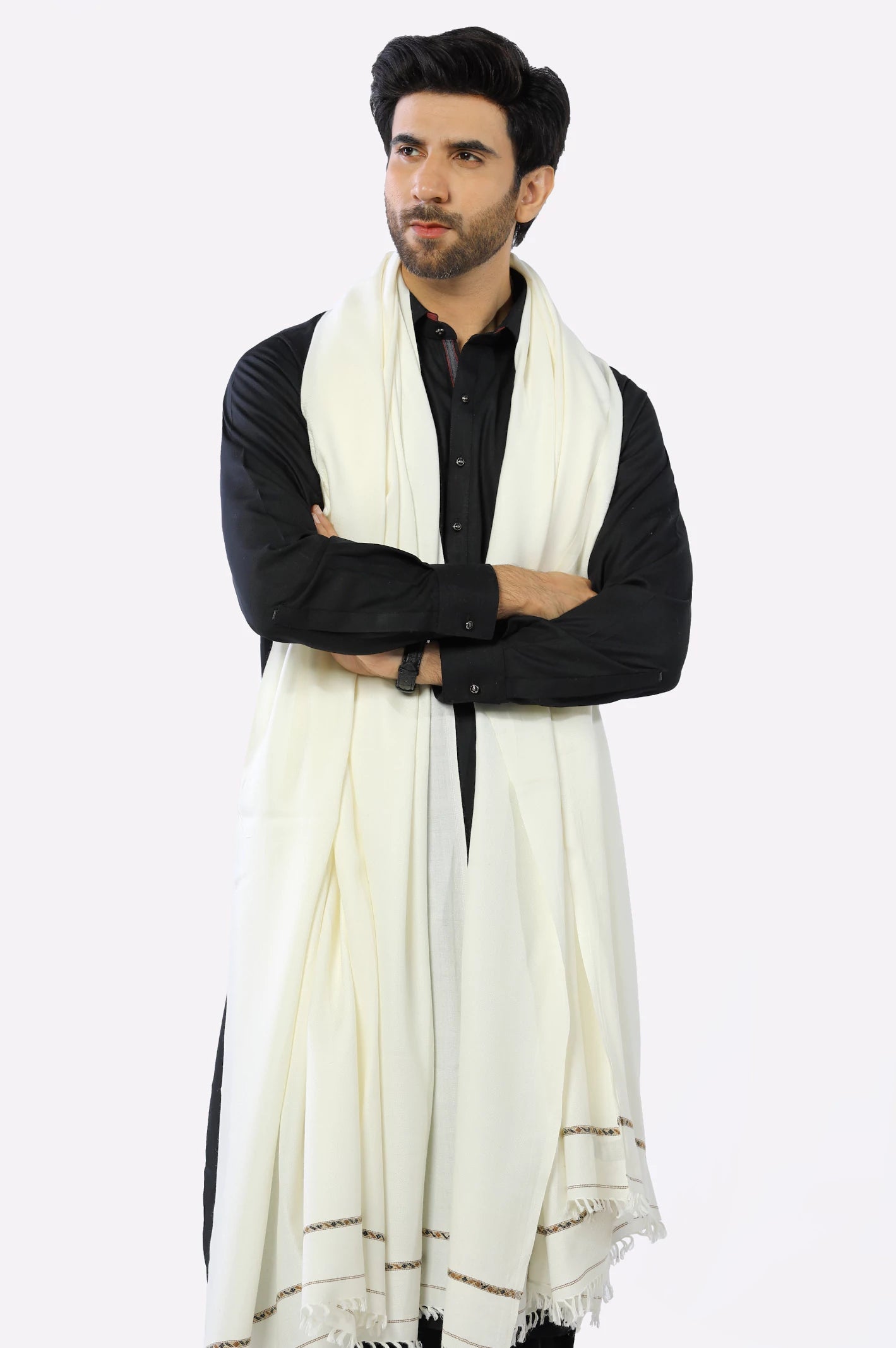 Cream Woolen Shawl for Mens