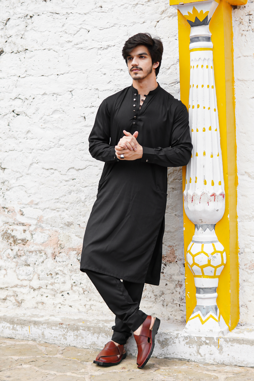 STITCHED KURTA WITH SHALWAR BAN- BLACK DN-001