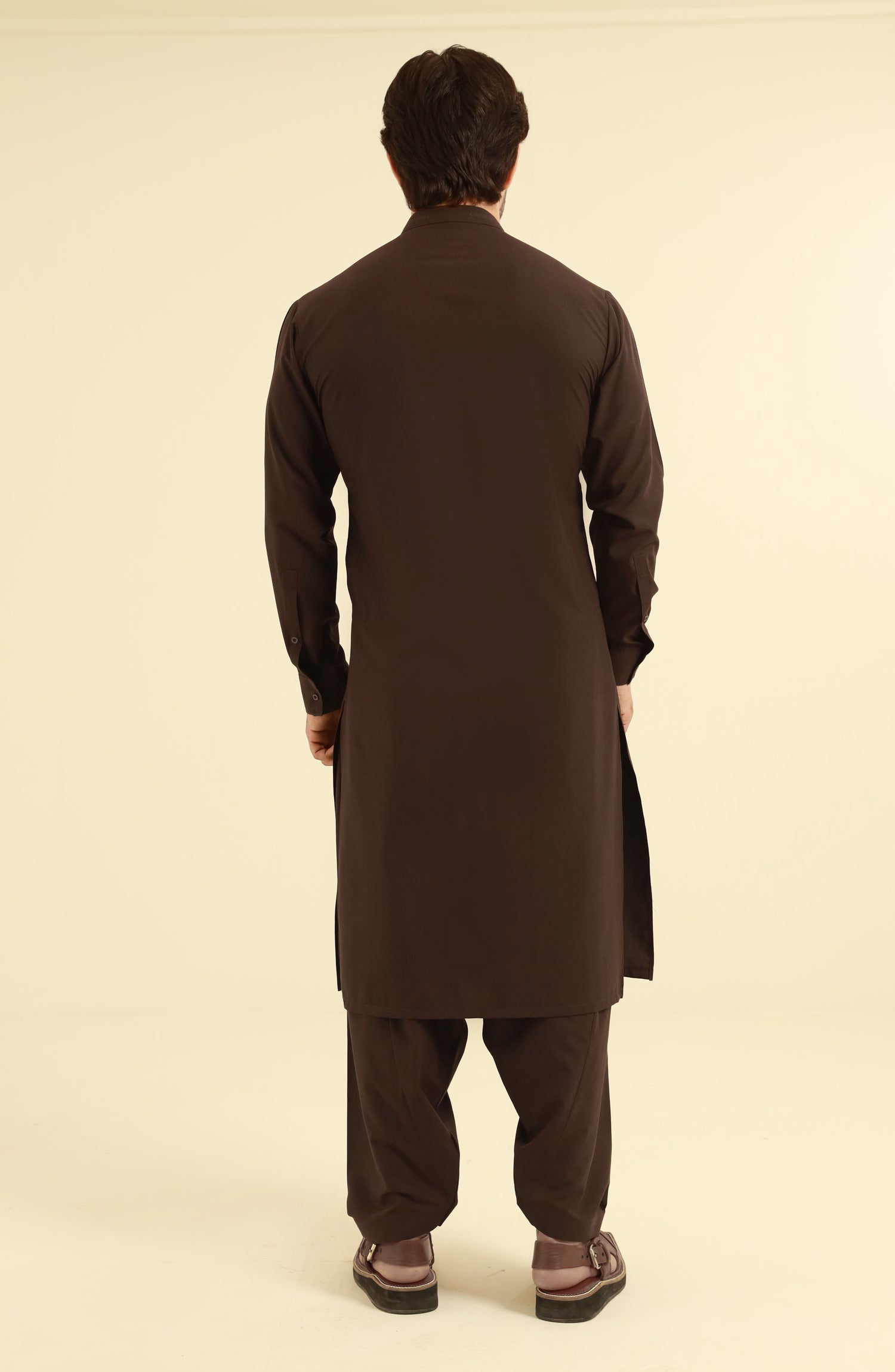 STITCHED SHALWAR WITH KAMEEZ WITH BAN - CHOCLATE BROWN DN-008