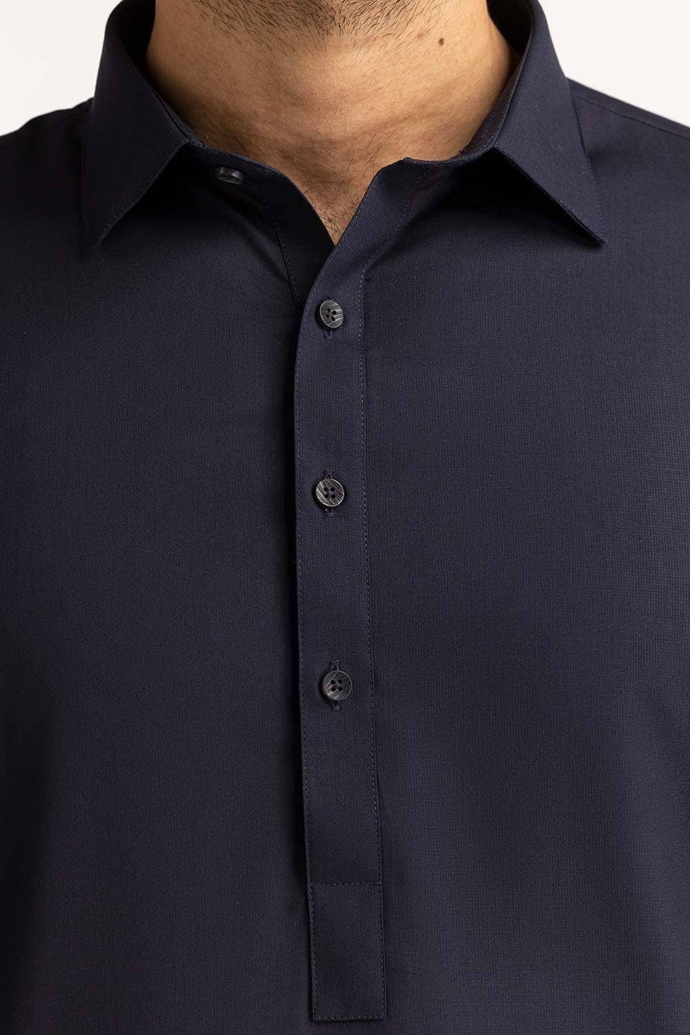 STITCHED KURTA WITH SHALWAR WITH COLLAR - NAVY BLUE DN-007