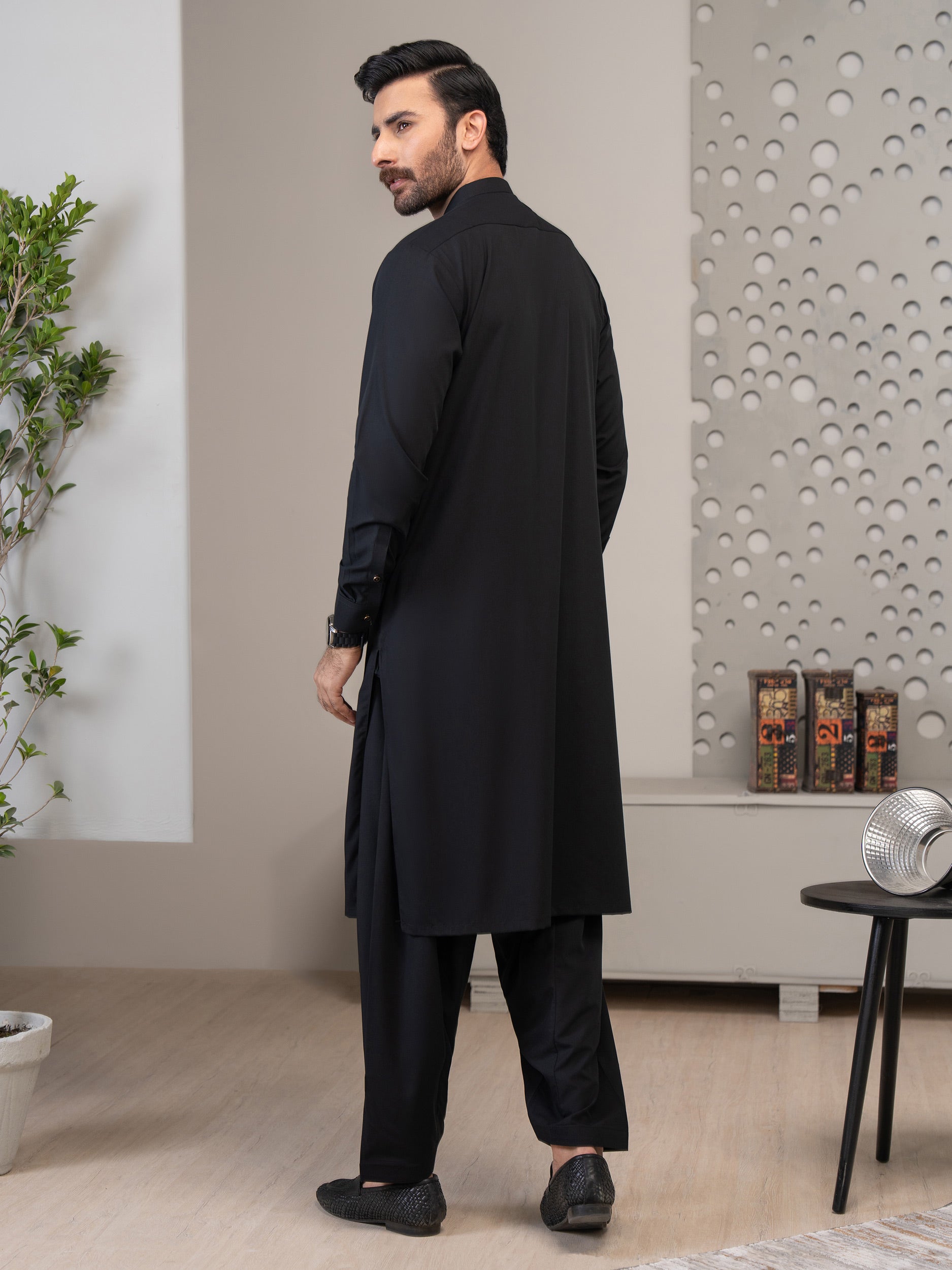 STITCHED KURTA WITH SHALWAR BAN- ELEGENT BLACK DN-002