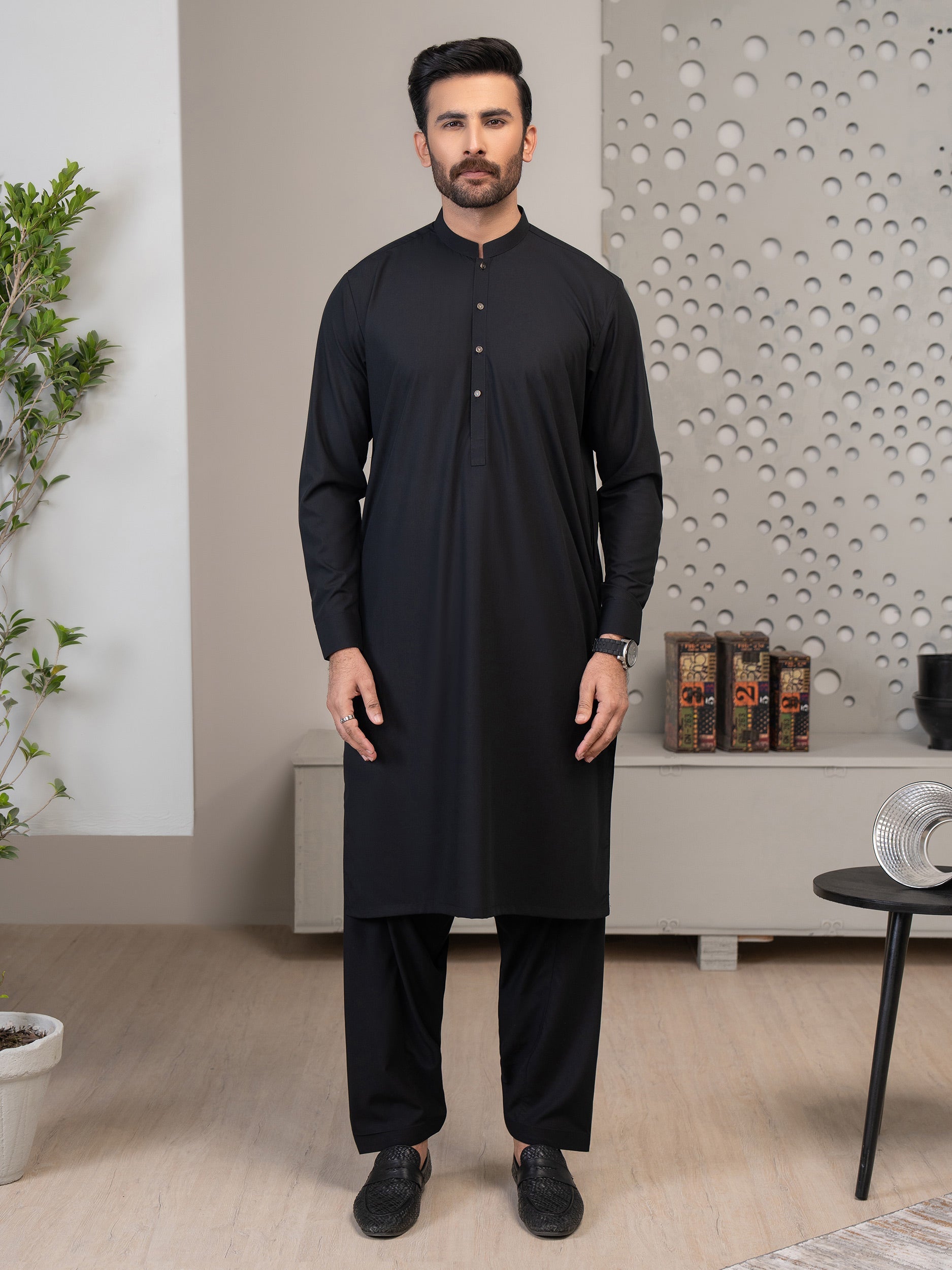 STITCHED KURTA WITH SHALWAR BAN- ELEGENT BLACK DN-002