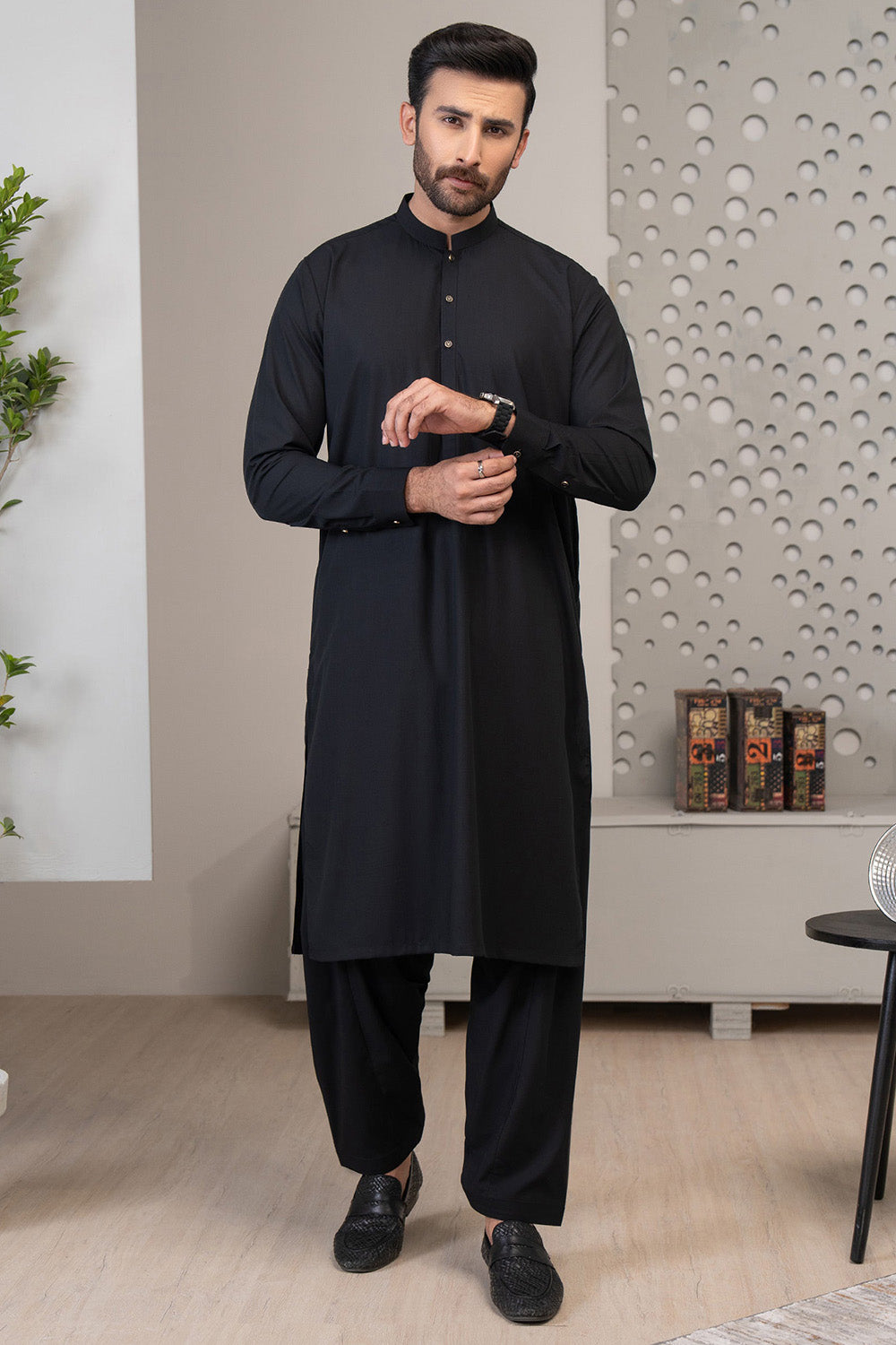 STITCHED KURTA WITH SHALWAR BAN- ELEGENT BLACK DN-002